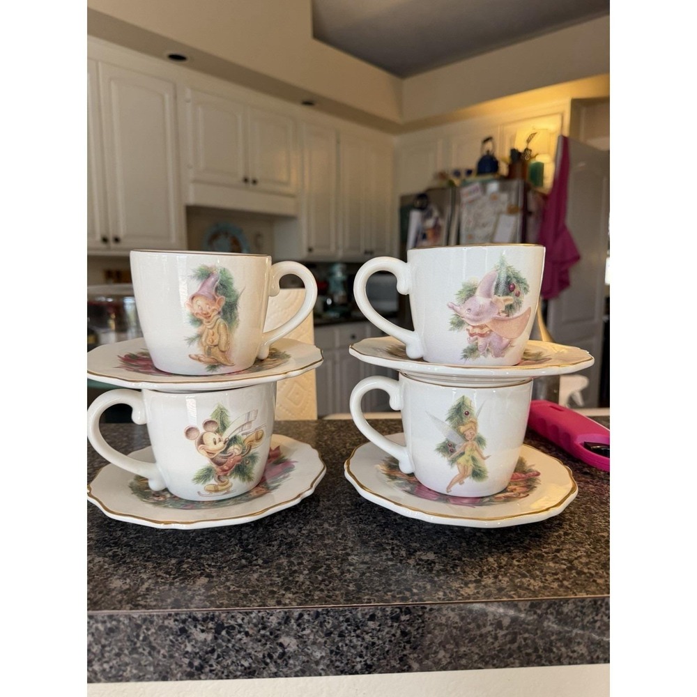 Disney Direct Vintage Cup Mug Saucer Set Dumbo Dopey Tinkerbell Mickey Mouse